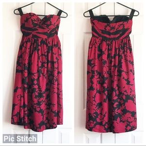 Tibi Maroon & Black Floral Strapless Silk Wool Empire Waist Dress 2